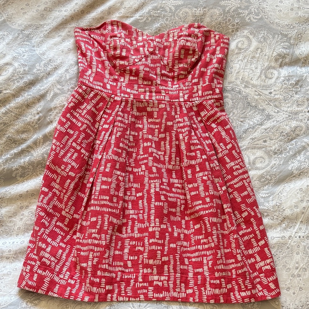 Shoshanna Red and White Strapless Dress